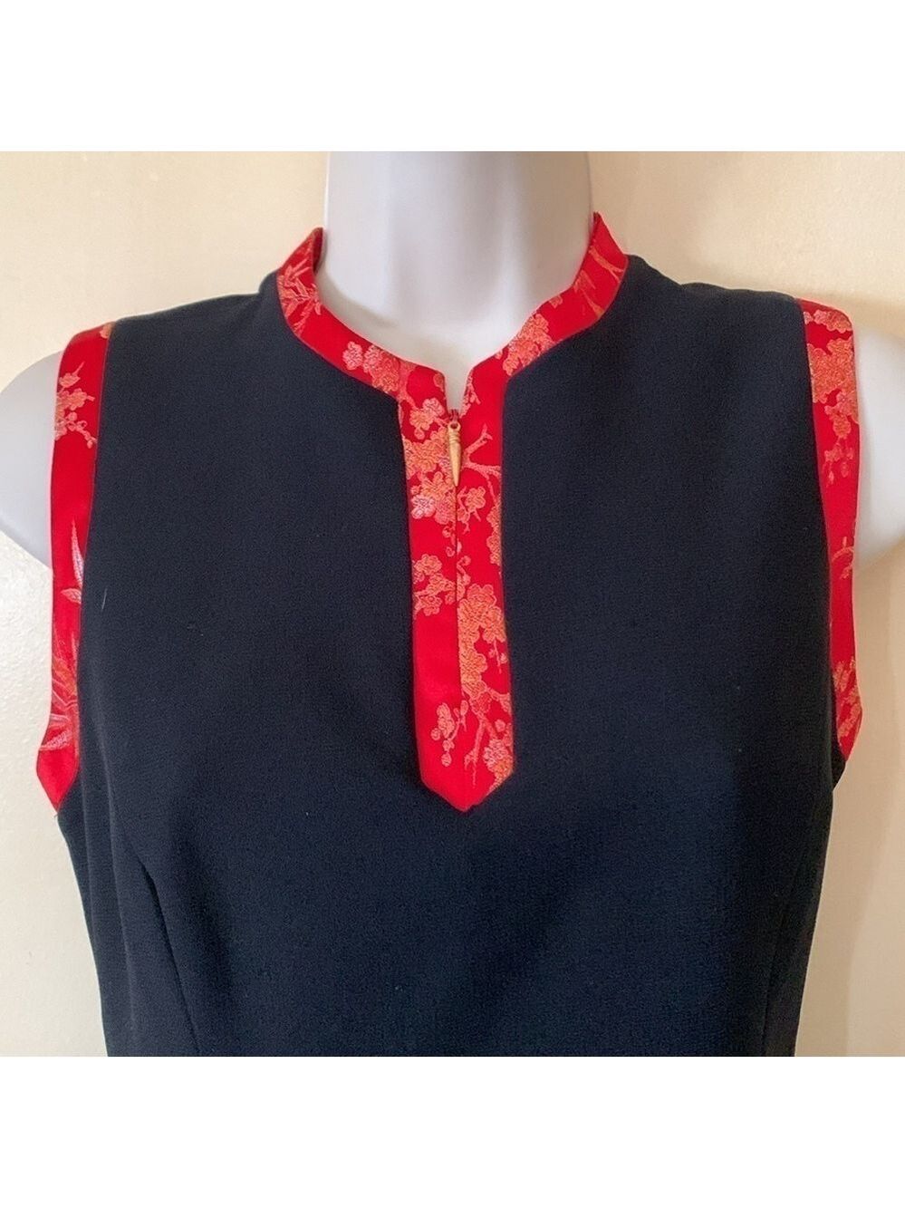 Kenar Asian inspired black dress with red borders and front zip size 4 - Picture 2 of 11